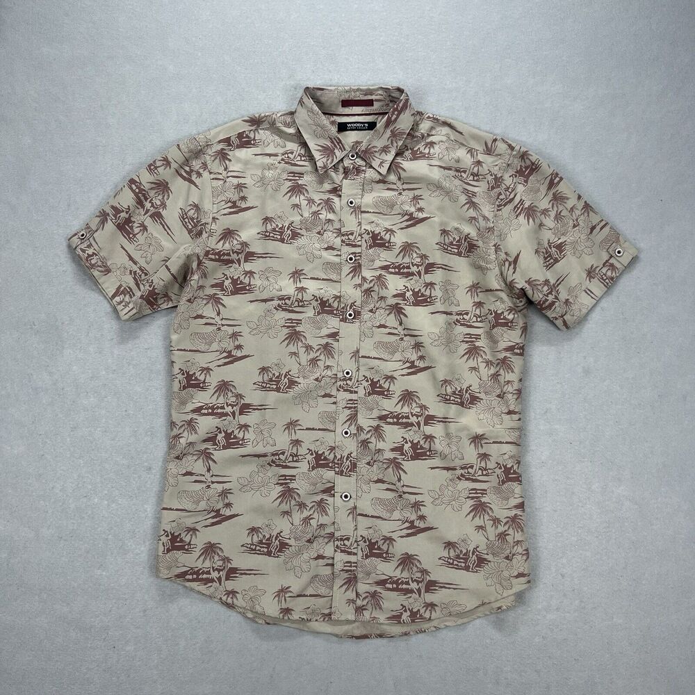 Woods Retro Lounge Hawaiian Shirt Men’s XL‎ Button Up Aloha Soft Modal Fabric